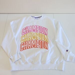 Champion Sweatshirt in White Pink Yellow Orange Spell-out Women’s Plus Size 1 XL